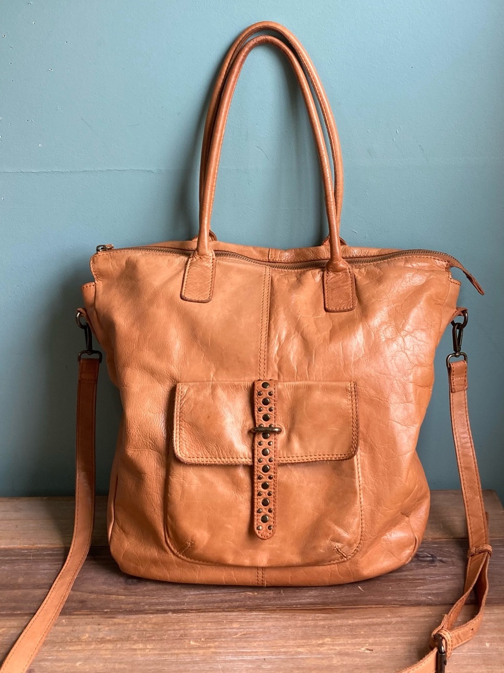 Vintage Style Handcrafted in India Studded Leather Slouchy Tote Bag - Picture 6 of 6